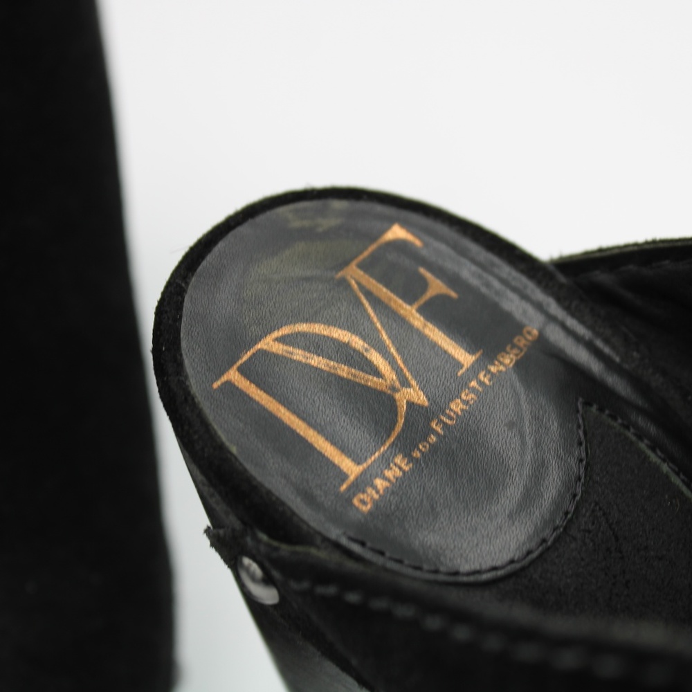 DVF Diane Von Furstenberg Black Suede Mules Wedges - Picture 2 of 8